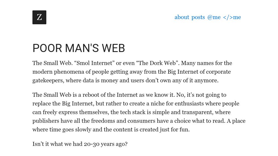 Screenshot of zserge.com: Poor Man's Web