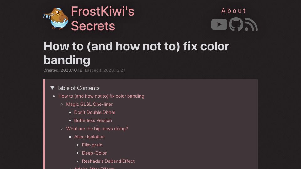 Screenshot of blog.frost.kiwi: How to (and how not to) fix color banding