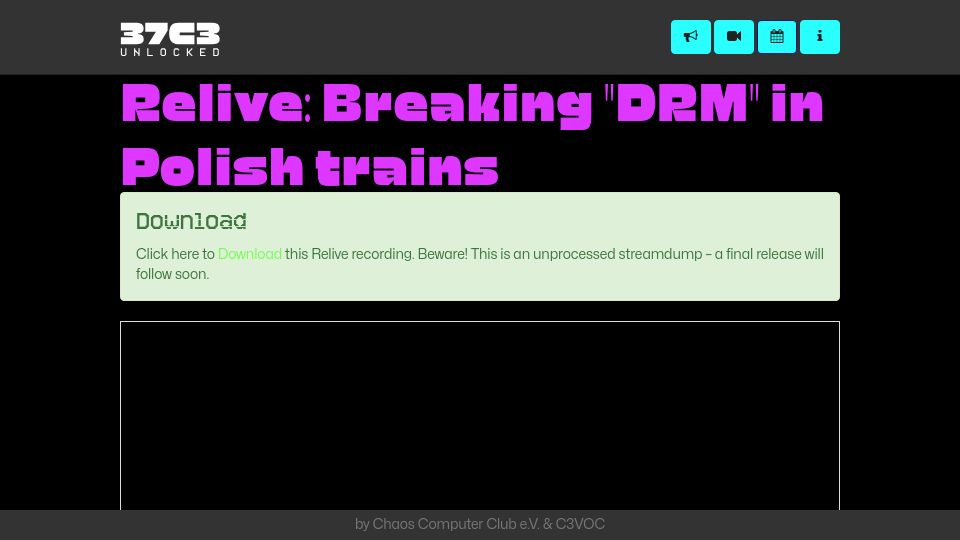 Screenshot of streaming.media.ccc.de: Breaking "DRM" in Polish trains [video]