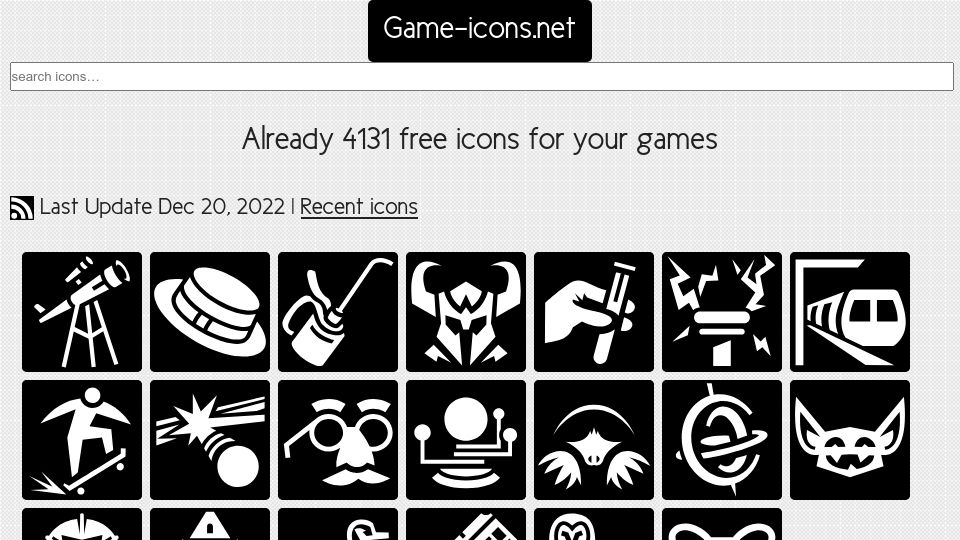 Screenshot of game-icons.net: Game-icons.net: Free icons for your games