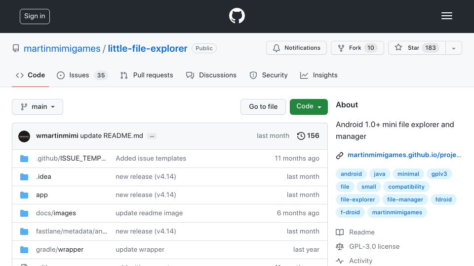 Screenshot of github.com: Little File Explorer – File Manager for Android 1.0 and above