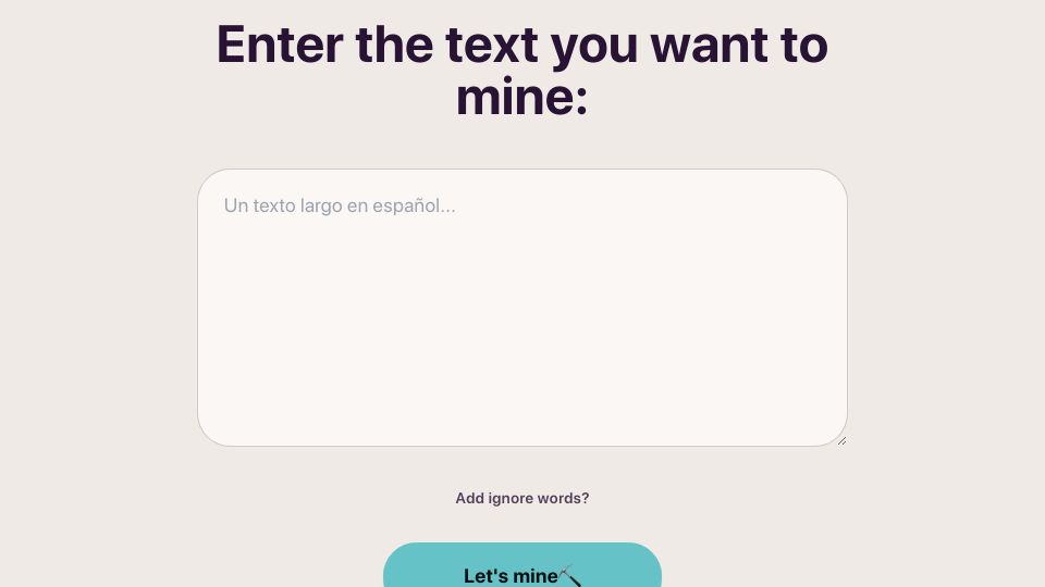 Screenshot of vocabminer.com: Show HN: Vocab Miner – find new words in Spanish from texts