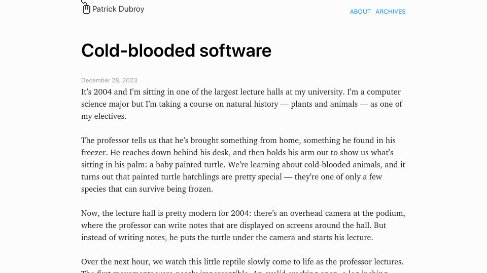 Screenshot of dubroy.com: Cold-blooded software