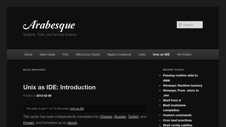 Screenshot of blog.sanctum.geek.nz: Unix as IDE (2012)