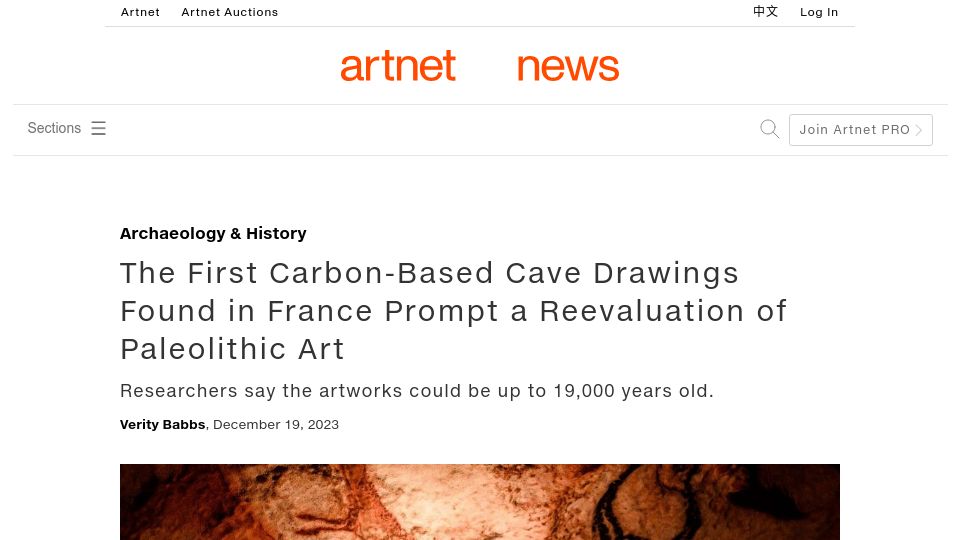 Screenshot of news.artnet.com: First carbon-based cave drawings found in France