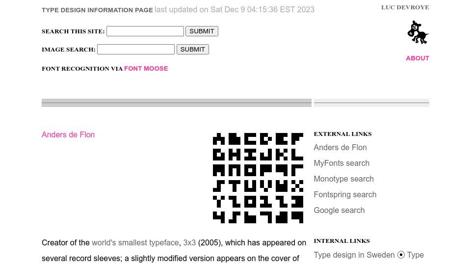 Screenshot of luc.devroye.org: Smallest Typeface