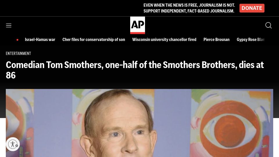 Screenshot of apnews.com: Comedian Tom Smothers has died