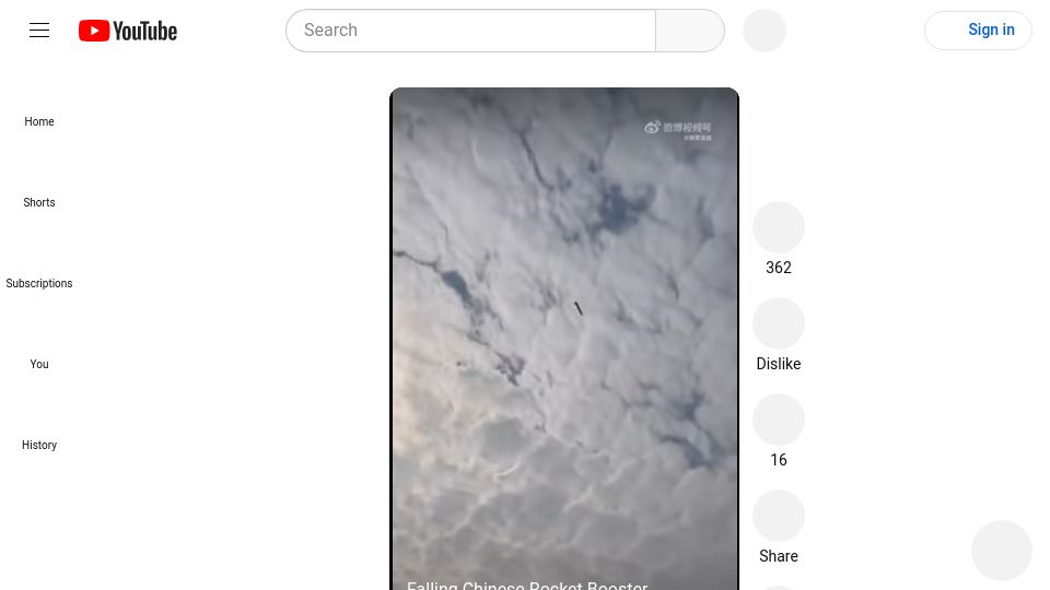 Screenshot of youtube.com: Chinese villagers capture video of falling Long March rocket booster [video]