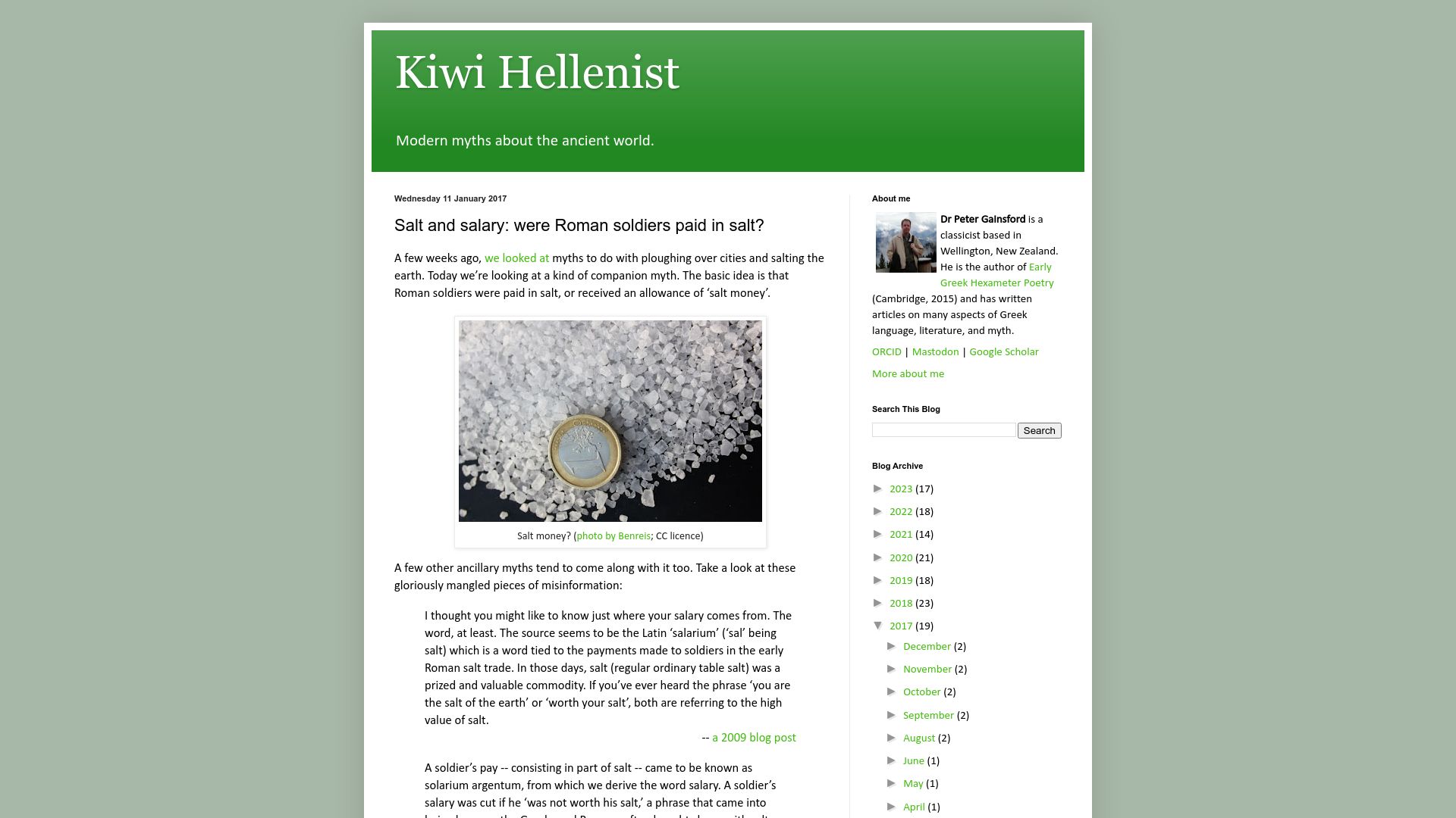 Screenshot of kiwihellenist.blogspot.com: Salt and salary: Were Roman soldiers paid in salt? (2017)