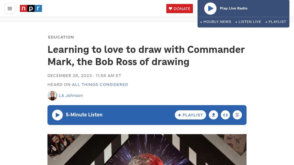 Screenshot of npr.org: Learning to love to draw with Commander Mark