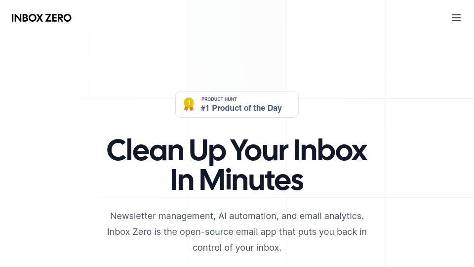 Screenshot of getinboxzero.com: Show HN: Inbox Zero – open-source email assistant