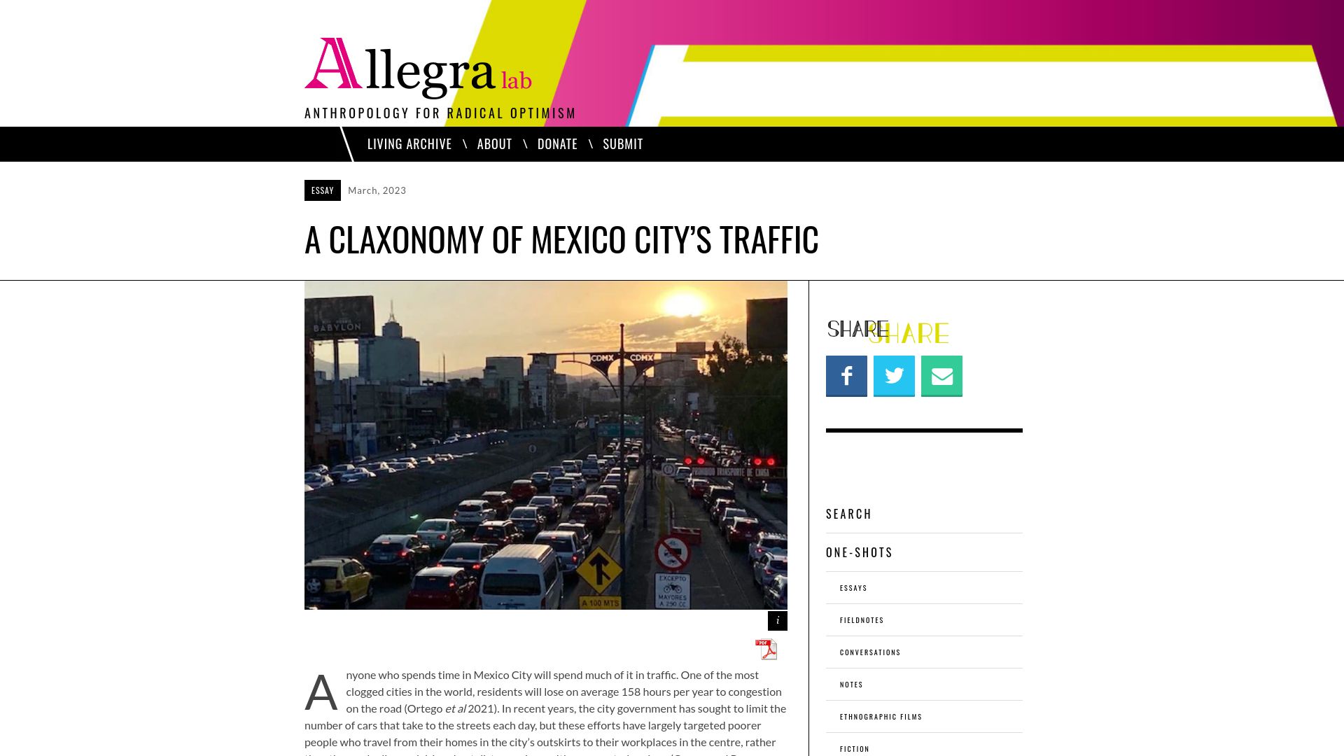 Screenshot of allegralaboratory.net: A Claxonomy of Mexico City's Traffic