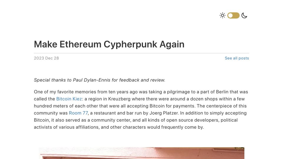 Screenshot of vitalik.eth.limo: Make Ethereum Cypherpunk Again