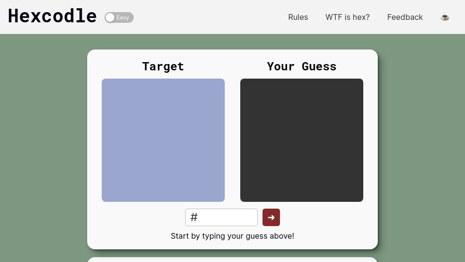 Screenshot of hexcodle.com: Hexcodle