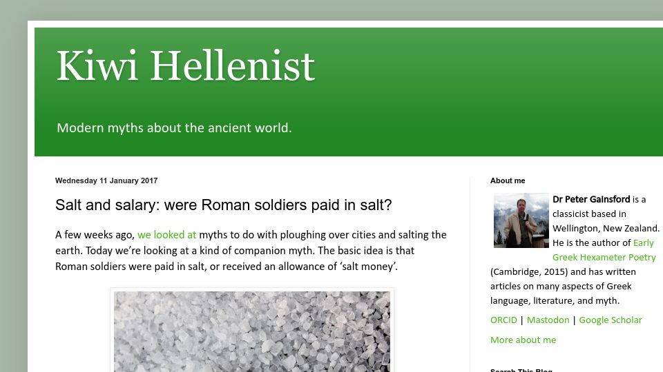 Screenshot of kiwihellenist.blogspot.com: Salt and salary: Were Roman soldiers paid in salt? (2017)