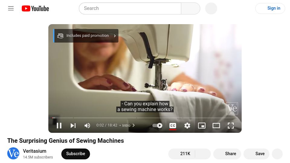 Screenshot of youtube.com: The surprising genius of sewing machines [video]