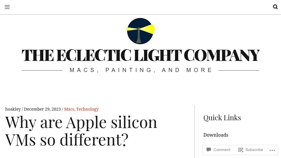 Screenshot of eclecticlight.co: Why are Apple Silicon VMs so different?
