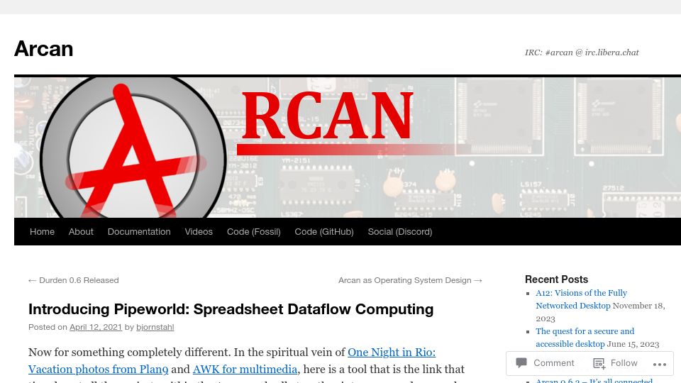 Screenshot of arcan-fe.com: Pipeworld: Spreadsheet Dataflow Computing (2021)