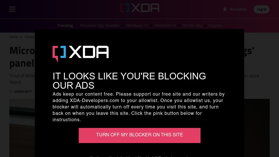Screenshot of xda-developers.com: Microsoft is planning an 'Advanced Windows Settings' panel for power users