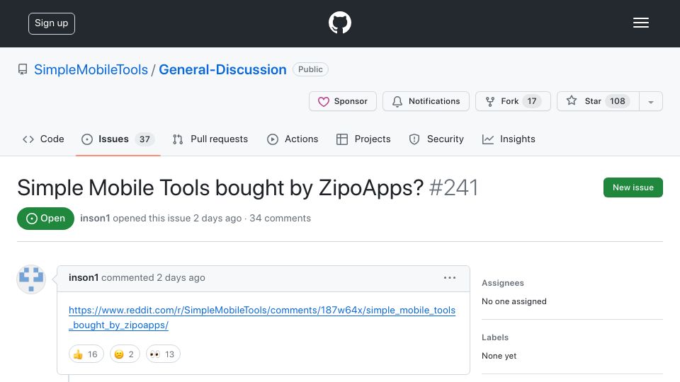 Screenshot of github.com: Simple Mobile Tools suite to be acquired by Israeli adware company