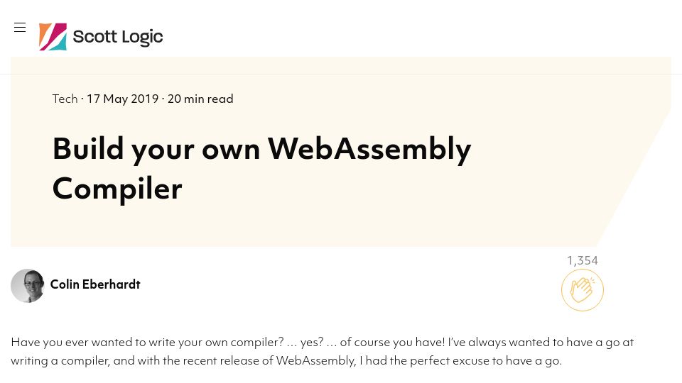Screenshot of blog.scottlogic.com: Build your own WebAssembly Compiler (2019)
