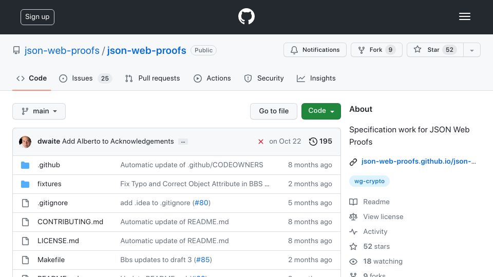 Screenshot of github.com: JSON Web Proofs