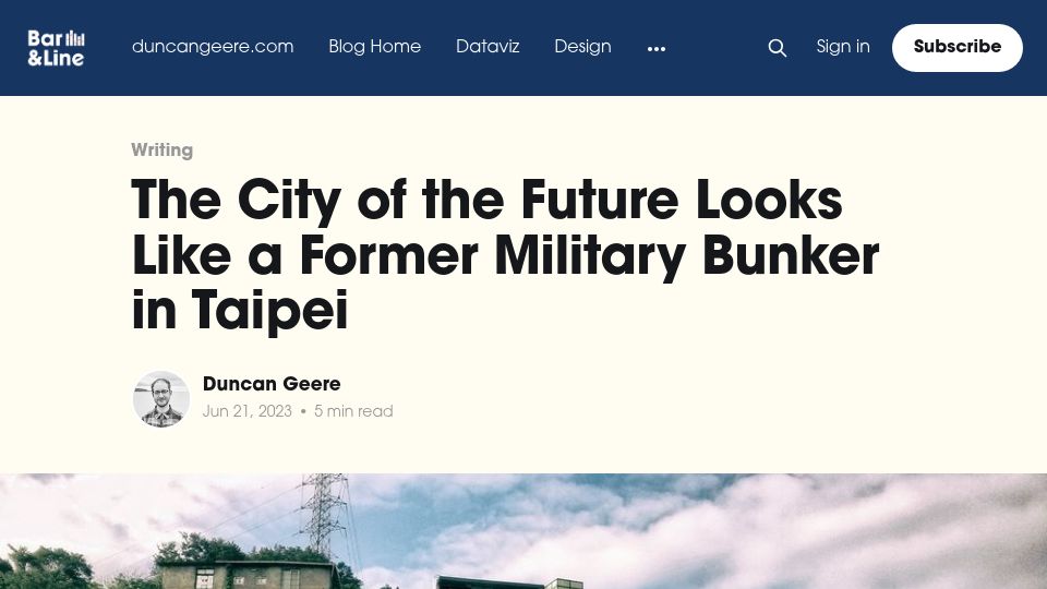 Screenshot of blog.duncangeere.com: The city of the future looks like a former military bunker in Taipei (2016)
