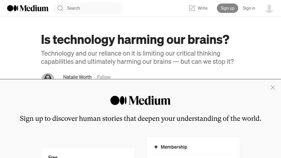 Screenshot of uxdesign.cc: Is technology harming our brains?