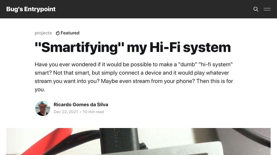 Screenshot of blog.rgsilva.com: "Smartifying" my hi-fi system