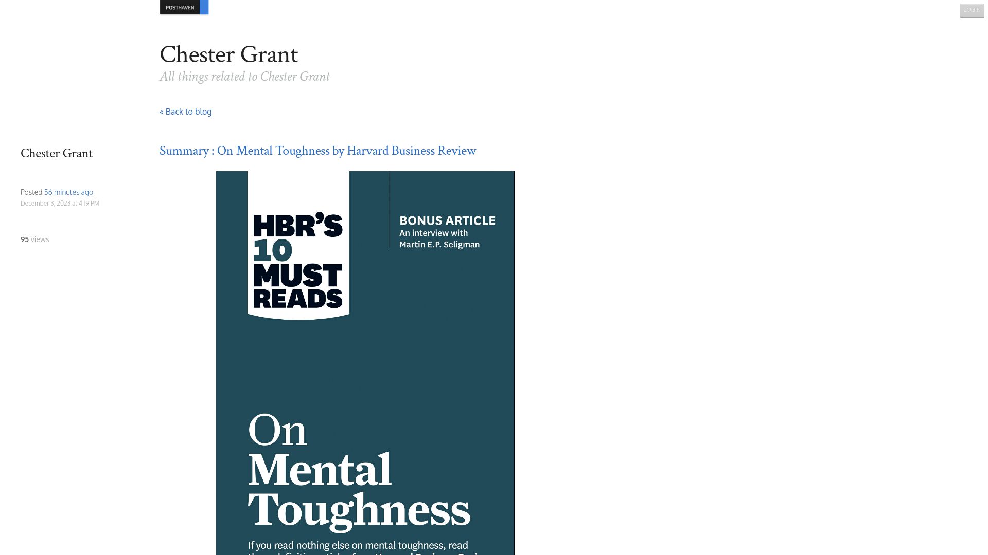 Screenshot of chestergrant.com: Summary: On Mental Toughness by Harvard Business Review