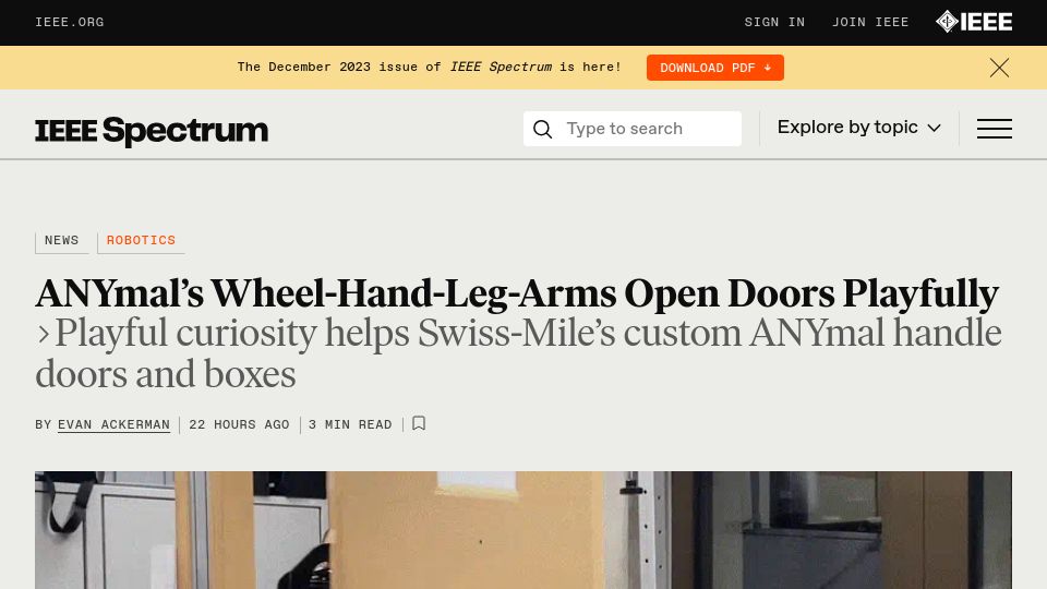 Screenshot of spectrum.ieee.org: Wheel-Hand-Leg-Arms Open Doors Playfully