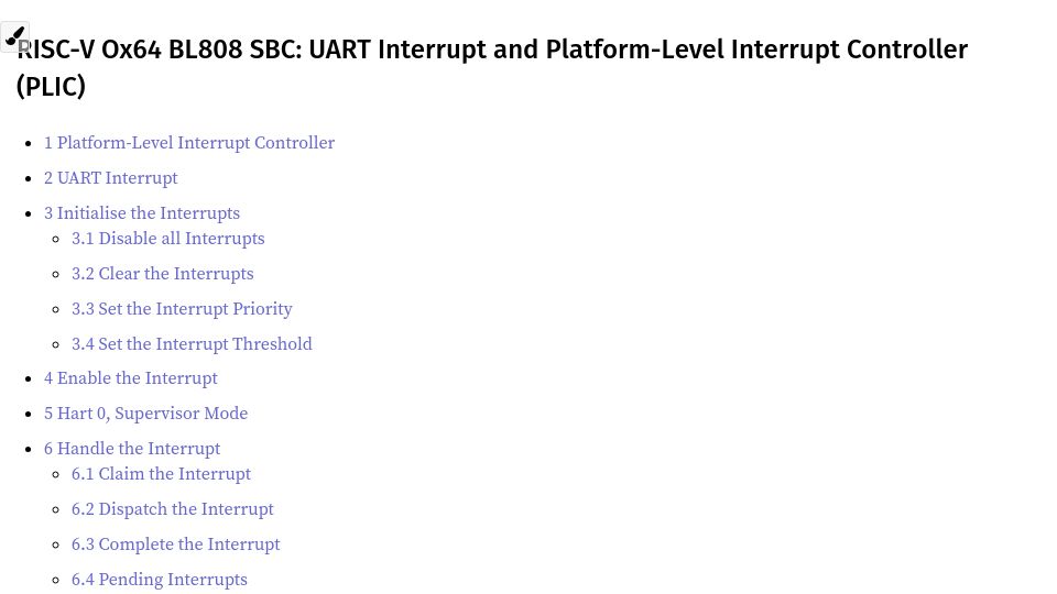 Screenshot of lupyuen.codeberg.page: UART Interrupt and Platform-Level Interrupt Controller