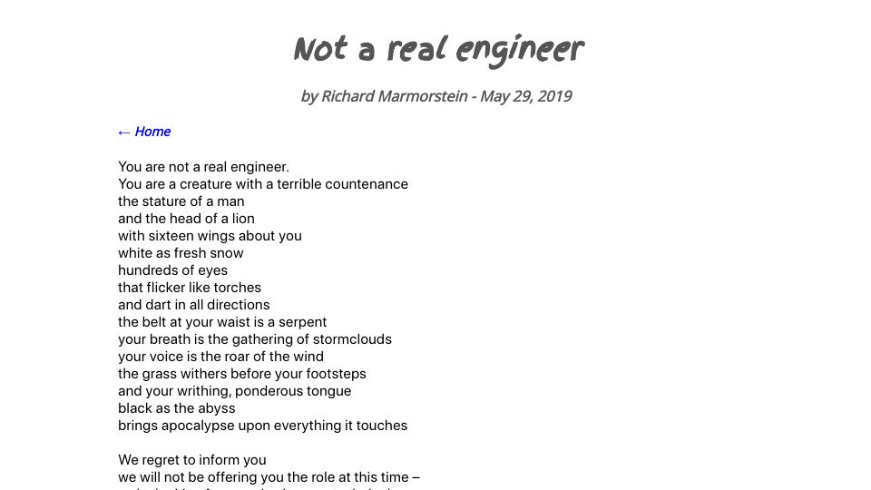 Screenshot of twitchard.github.io: Not a real engineer (2019)
