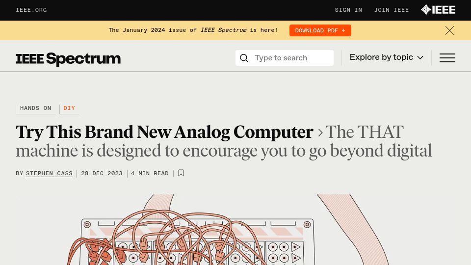 Screenshot of spectrum.ieee.org: THAT: A brand new analog computer