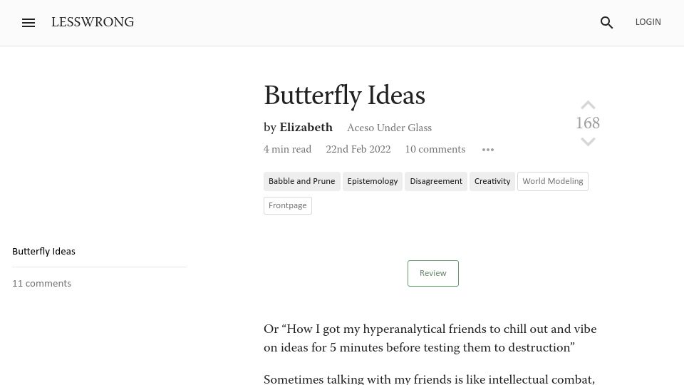 Screenshot of lesswrong.com: Butterfly Ideas