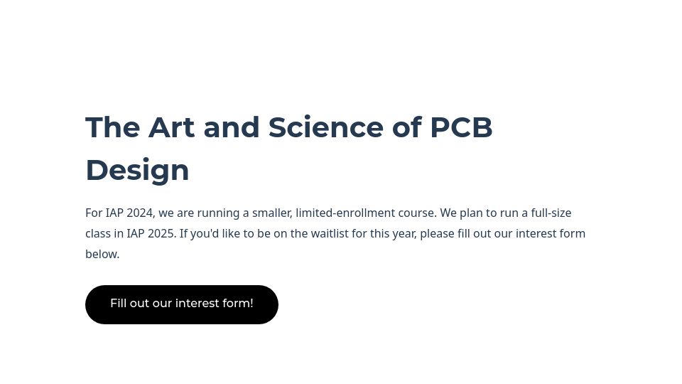 Screenshot of pcb.mit.edu: The Art and Science of PCB Design