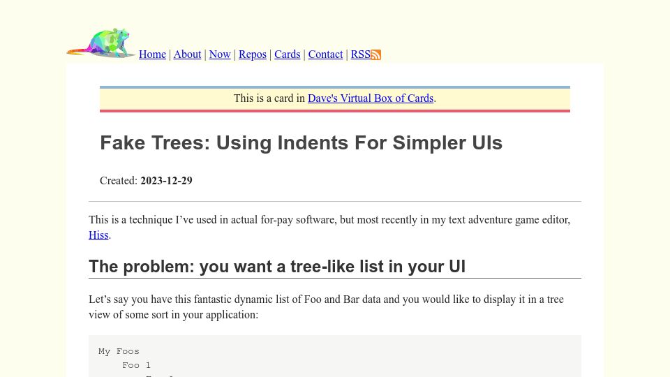 Screenshot of ratfactor.com: Fake Trees: Using Indents for Simpler UIs
