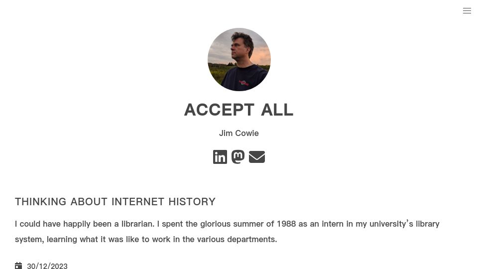 Screenshot of content.cooperate.com: Thinking About Internet History