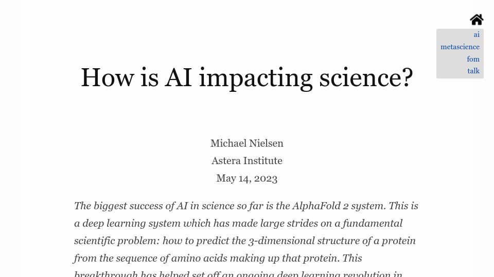 Screenshot of michaelnotebook.com: How is AI impacting science?