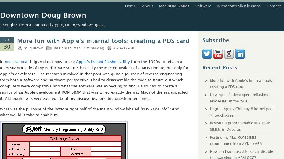 Screenshot of downtowndougbrown.com: More fun with Apple's internal tools: creating a PDS card