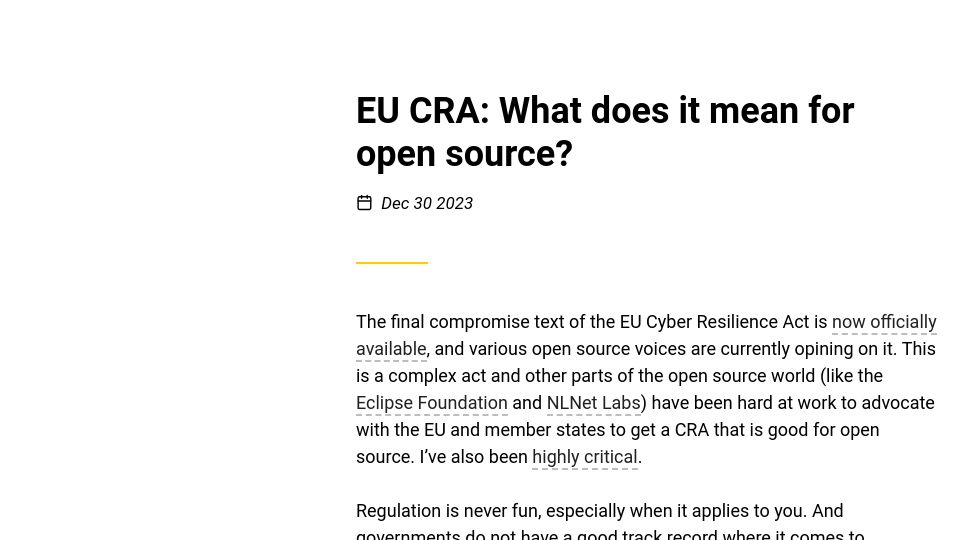 Screenshot of berthub.eu: EU Cyber Resilience Act: What does it mean for open source?