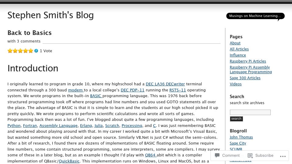 Screenshot of smist08.wordpress.com: Back to Basics (2022)