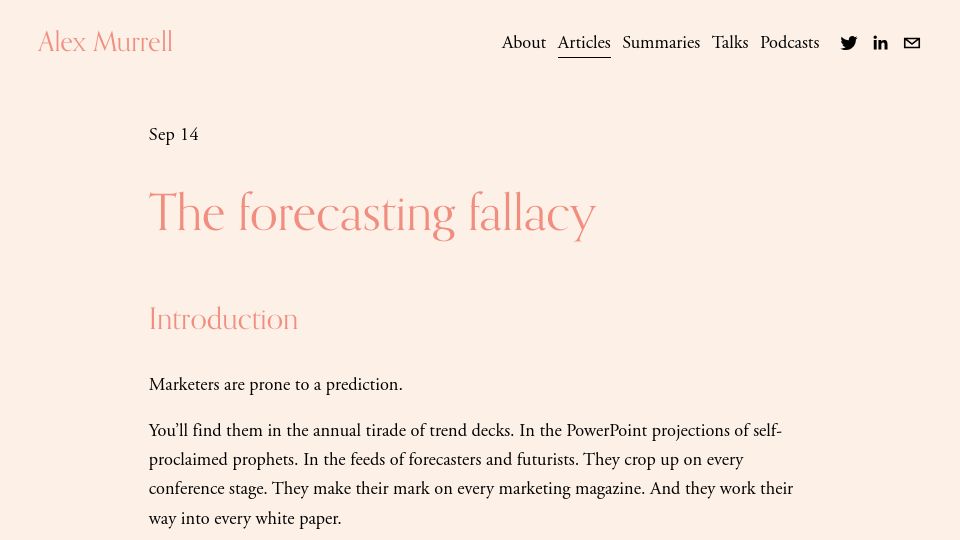 Screenshot of alexmurrell.co.uk: The forecasting fallacy (2020)