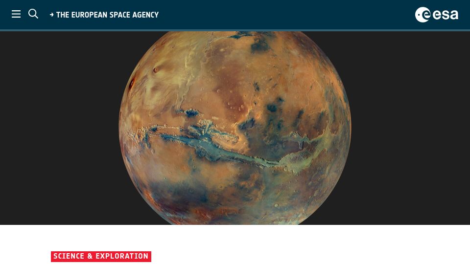 Screenshot of esa.int: 20 years of Mars Express