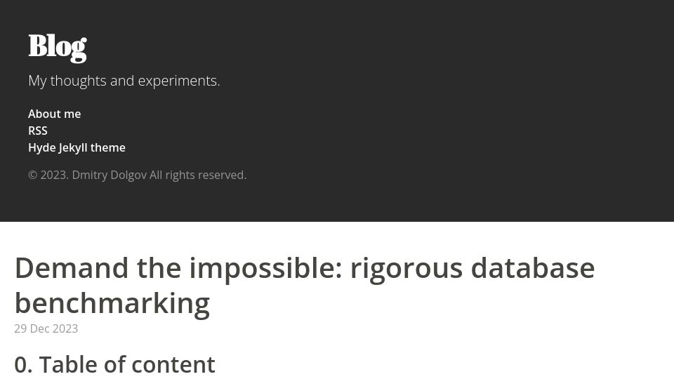Screenshot of erthalion.info: Demand the impossible: Rigorous database benchmarking