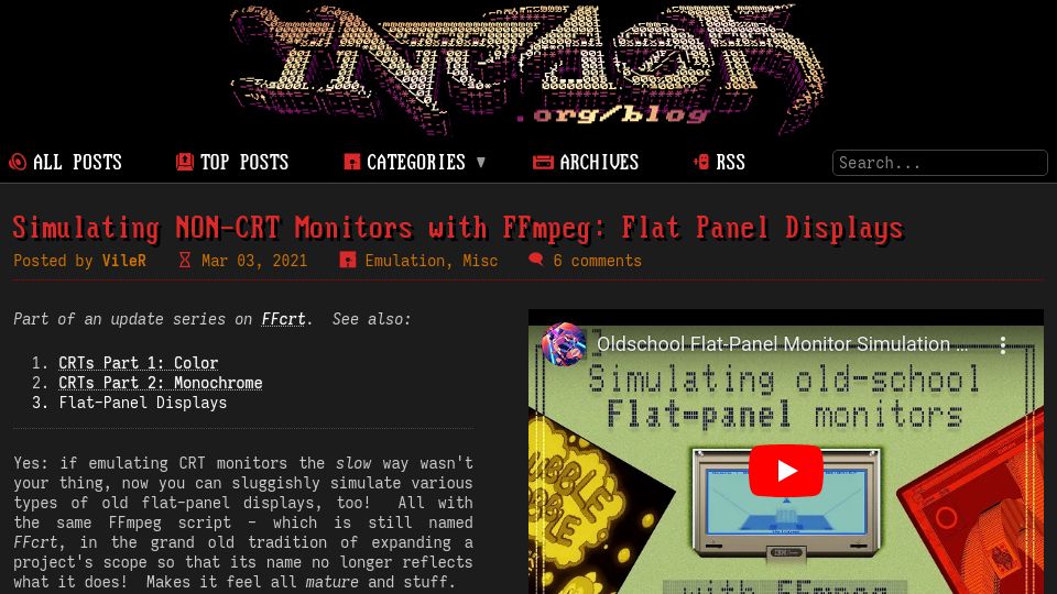 Screenshot of int10h.org: Simulating Non-CRT Monitors with FFmpeg: Flat Panel Displays (2021)
