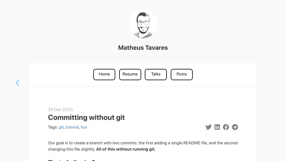 Screenshot of matheustavares.gitlab.io: Committing Without Git