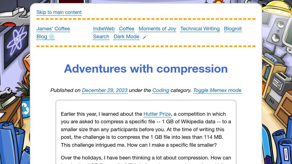 Screenshot of jamesg.blog: Adventures with compression