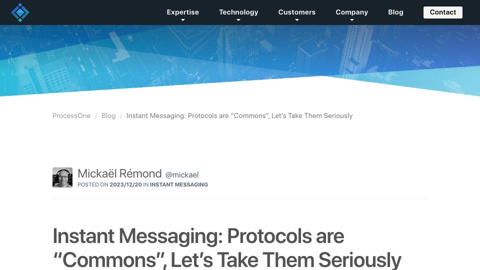 Screenshot of process-one.net: Instant messaging: Protocols are "commons", let's take them seriously