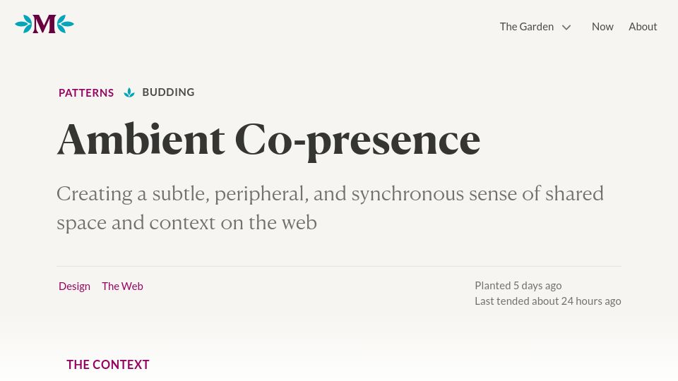 Screenshot of maggieappleton.com: Ambient Co-Presence
